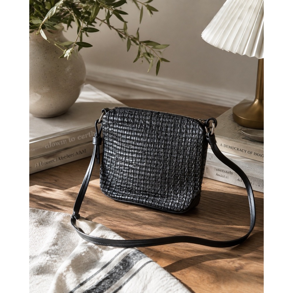 The Sak and Elliot Luca Black Woven Nylon Crossbody Bag Small Square Purse